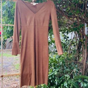Vintage Max Studio ultra suede brown midi dress with bell sleeves